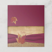 Autumn Leaves FAUX Burlap, Burgundy Ribbon Place Card (Outside Unfolded)