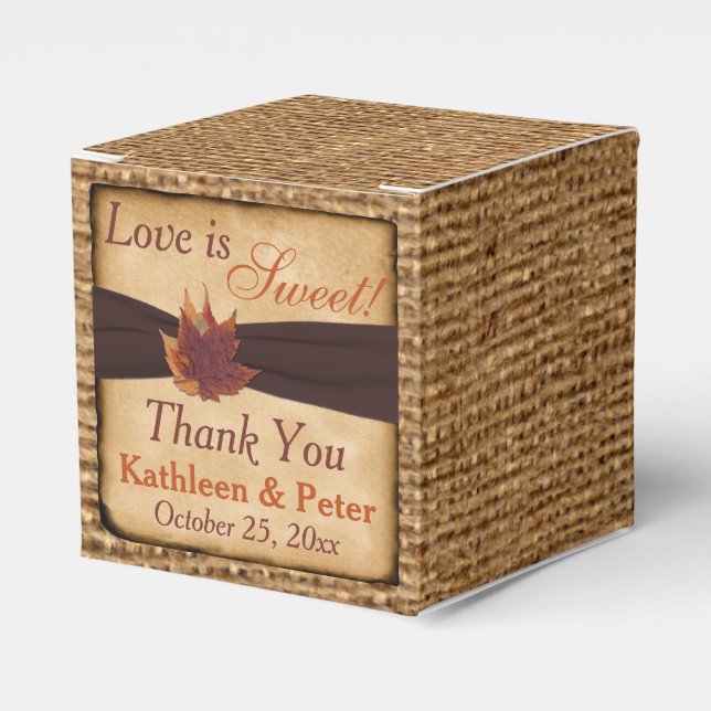 Autumn Leaves, FAUX Burlap Favor Box - Brown (Front Side)