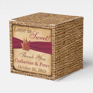 Autumn Leaves, FAUX Burlap Favor Box - Red