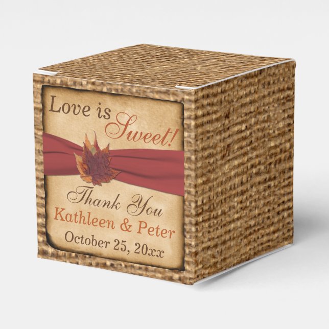 Autumn Leaves, FAUX Burlap Favor Box - Rust (Front Side)