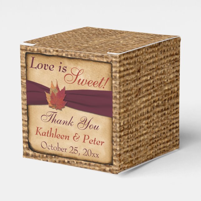 Autumn Leaves, FAUX Burlap Favor Box - Wine (Front Side)
