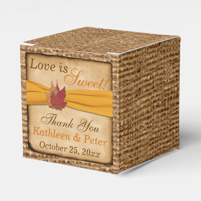 Autumn Leaves, FAUX Burlap Favor Box - Yellow Gold (Front Side)