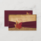 Autumn Leaves, FAUX Burlap Place Card - Wine (Front/Back)