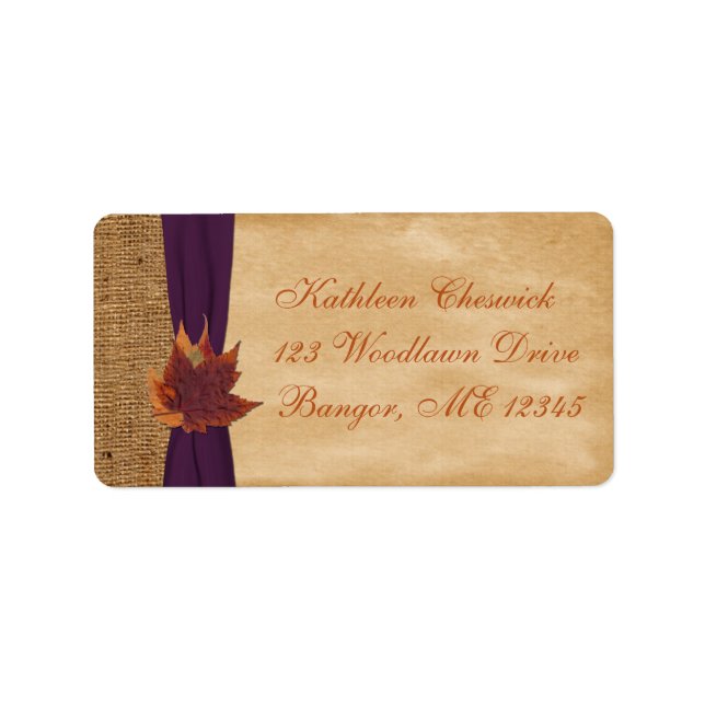 Autumn Leaves, FAUX Burlap Return Address Label 2 (Front)