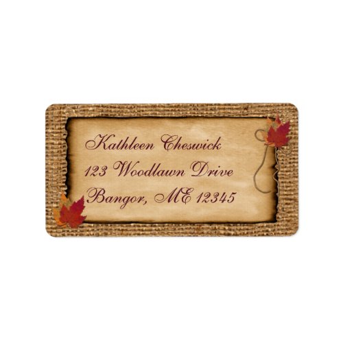 Autumn Leaves FAUX Burlap Return Address Label 3