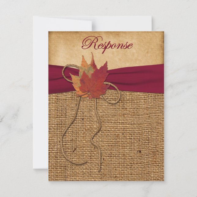Autumn Leaves, FAUX Burlap RSVP Card 3 (Front)