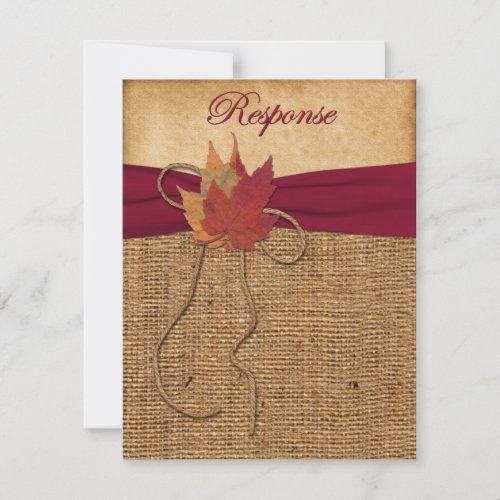 Autumn Leaves, FAUX Burlap RSVP Card 3