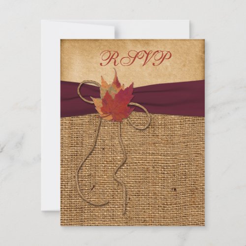 Autumn Leaves, FAUX Burlap RSVP Card - Wine