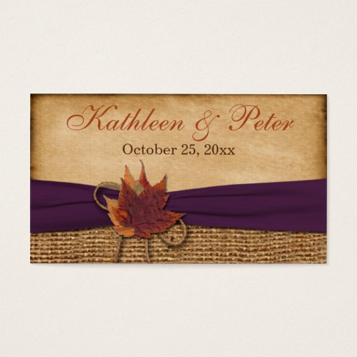 Customizable Autumn Leaves FAUX Burlap Wedding Favor Tag Business Cards