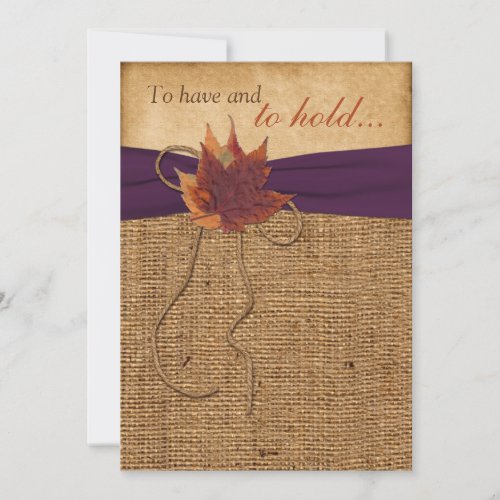 Autumn Leaves, FAUX Burlap Wedding Invitation
