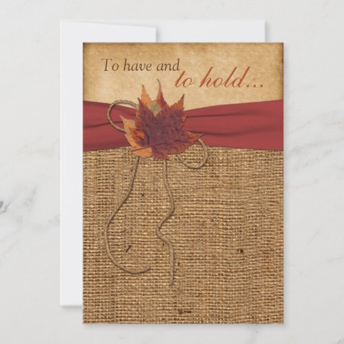 Autumn Leaves, FAUX Burlap Wedding Invitation