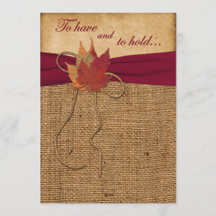 Autumn Leaves, FAUX Burlap Wedding Invitation -Red