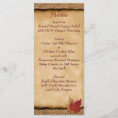 Autumn Leaves FAUX Burlap Wedding Menu Card - Wine (Back)