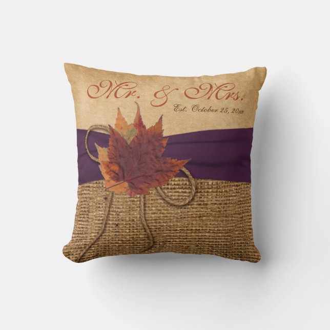 Autumn Leaves, FAUX Burlap Wedding Pillow (Front)