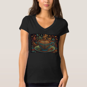 Autumn Leaves Feathers Psychedelic Coffee Latte T-Shirt