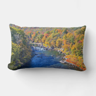 Autumn Leaves Flanking Clear River Lumbar Pillow