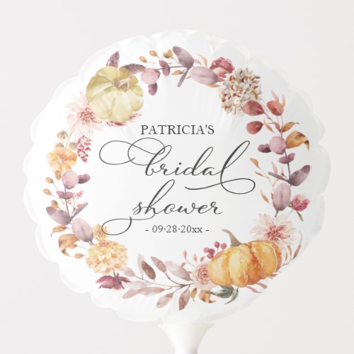 Autumn Leaves Floral Pumpkin Fall Bridal Shower Balloon