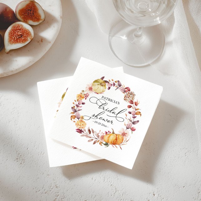Autumn Leaves Floral Pumpkin Fall Bridal Shower Napkins (Creator Uploaded)