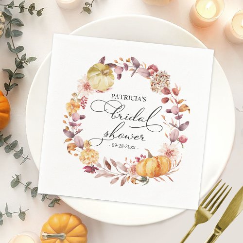 Autumn Leaves Floral Pumpkin Fall Bridal Shower Napkins