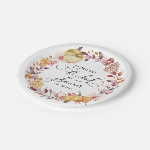 Autumn Leaves Floral Pumpkin Fall Bridal Shower Paper Plates | Zazzle