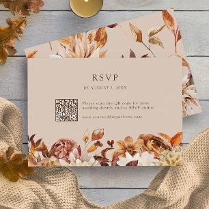 Autumn Leaves Floral QR Code RSVP Card