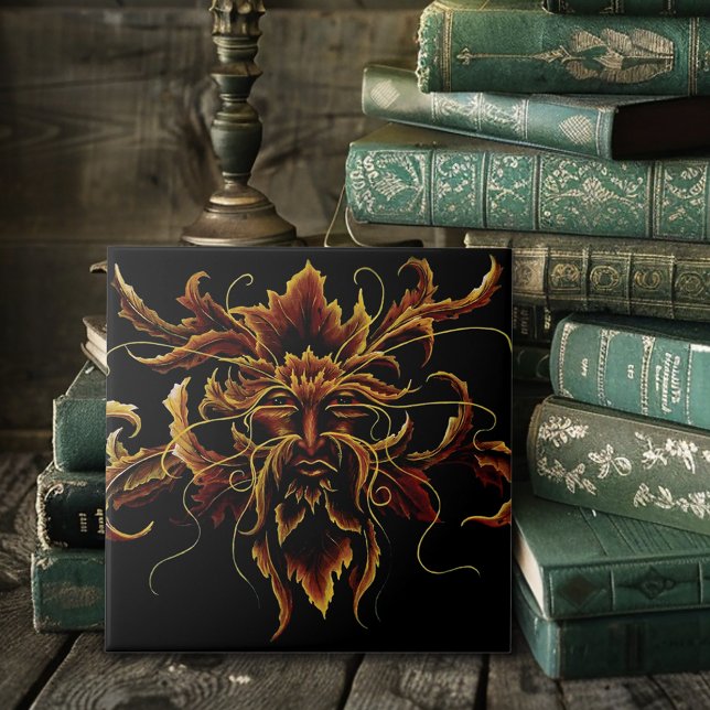 Autumn Leaves Forest Dryad Spirit Green Man  Ceramic Tile (Creator Uploaded)
