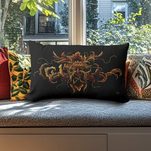 Autumn Leaves Forest Dryad Spirit Green Man Lumbar Pillow