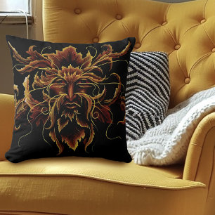 Autumn Leaves Forest Dryad Spirit Green Man  Throw Pillow