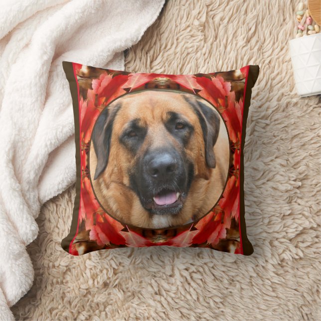 Autumn Leaves Frame Create Your Own Pet Photo Throw Pillow (Blanket)