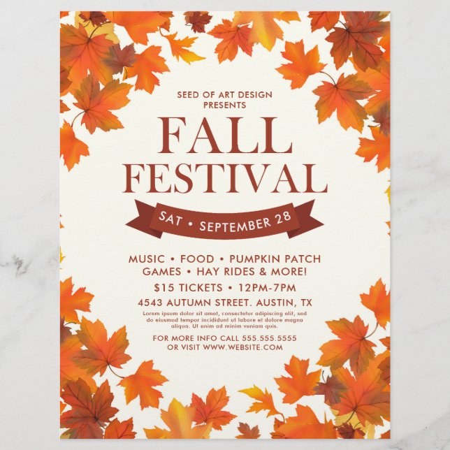 Autumn Leaves Frame Fall Festival Event Flyer (Front)