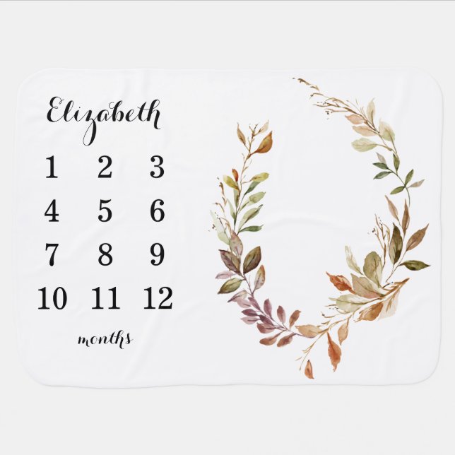 Autumn Leaves Frame Milestone Baby Blanket (Horizontal)