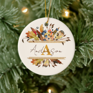 Autumn leaves frame personalized ceramic ornament