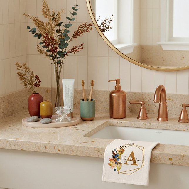 Autumn leaves frame personalized  hand towel  (Creator Uploaded)