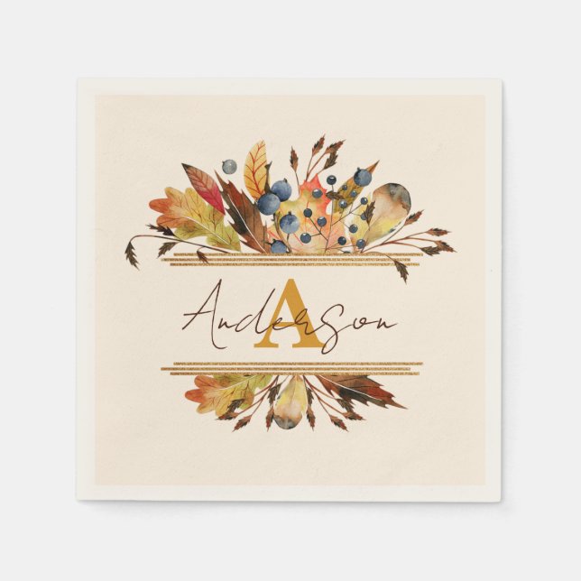 Autumn leaves frame personalized napkins (Front)