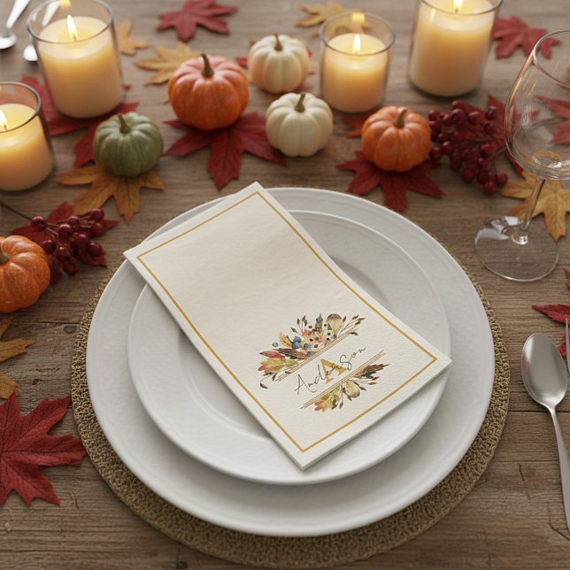 Autumn leaves frame personalized  paper guest towels (Creator Uploaded)