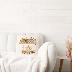 Autumn leaves frame personalized throw pillow