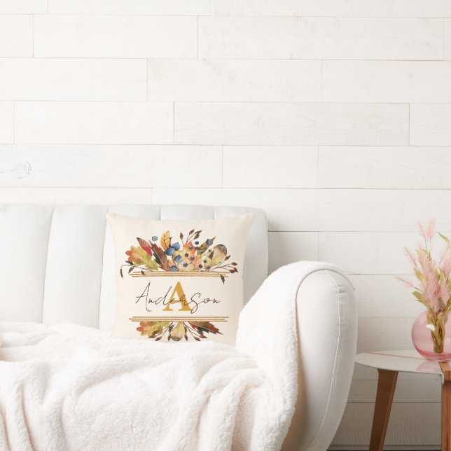 Autumn leaves frame personalized throw pillow (Couch)