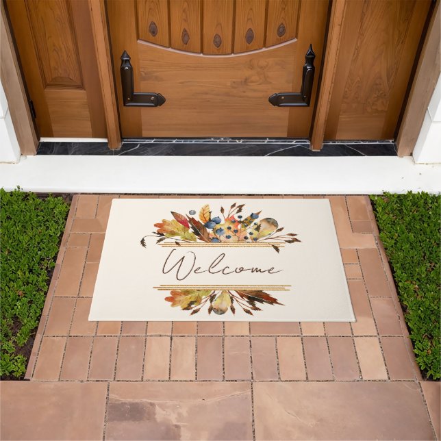 Autumn leaves frame Welcome Doormat (Outdoor)