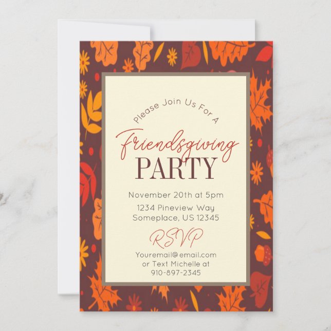 Autumn Leaves Friendsgiving Dinner Invitation (Front)
