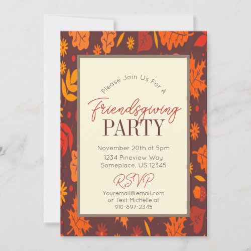 Autumn Leaves Friendsgiving Dinner Invitation