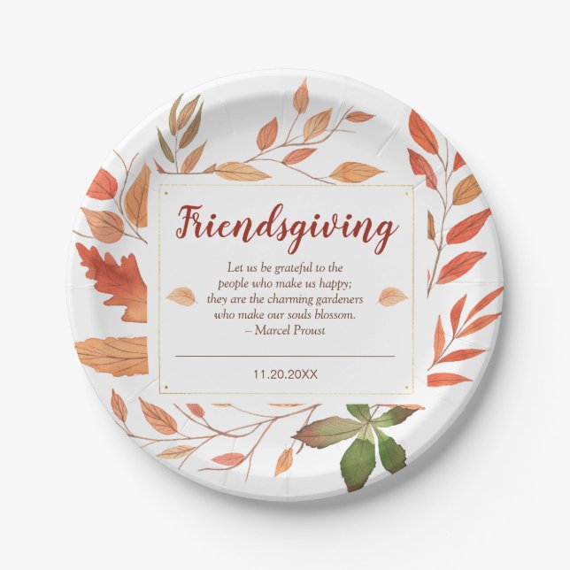 Autumn Leaves Friendsgiving Thanksgiving Party Paper Plates (Front)