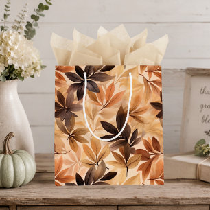 Autumn Leaves Gift Bag in Creamy Beige & Brown