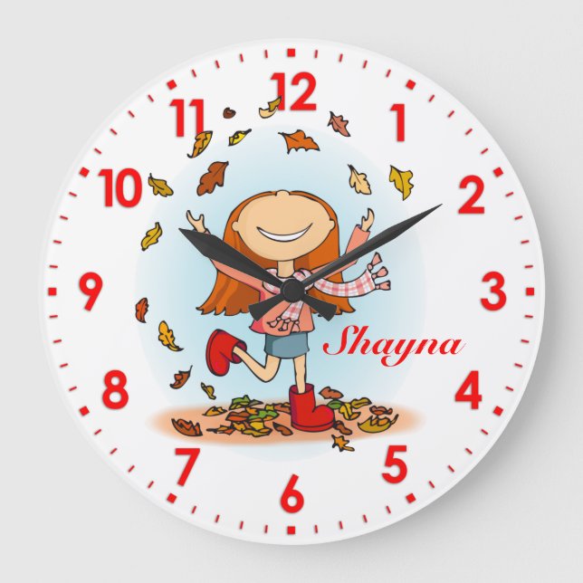 Autumn leaves girls name wall clock (Front)