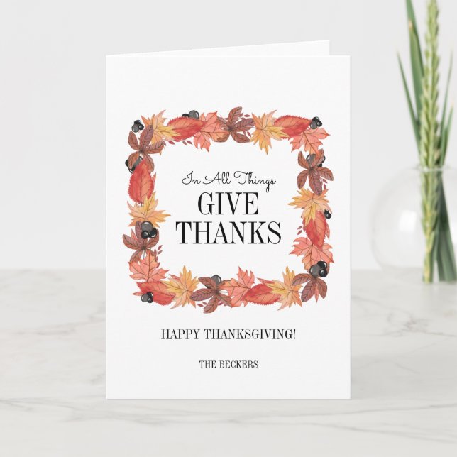 Autumn Leaves Give Thanks Thanksgiving Card (Front)