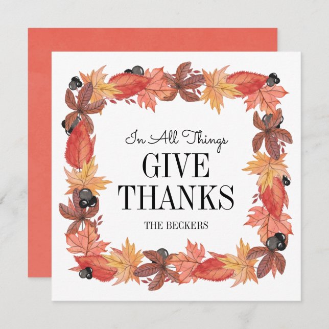 Autumn Leaves Give Thanks Thanksgiving Card (Front/Back)