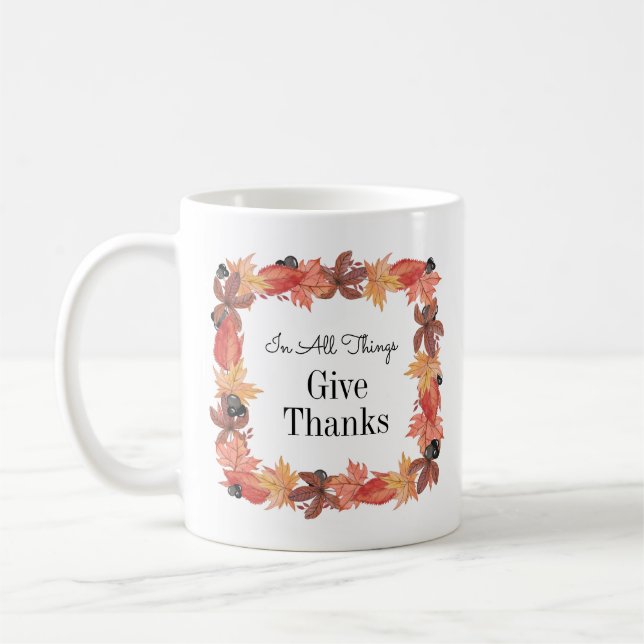 Autumn Leaves Give Thanks Thanksgiving Coffee Mug (Left)