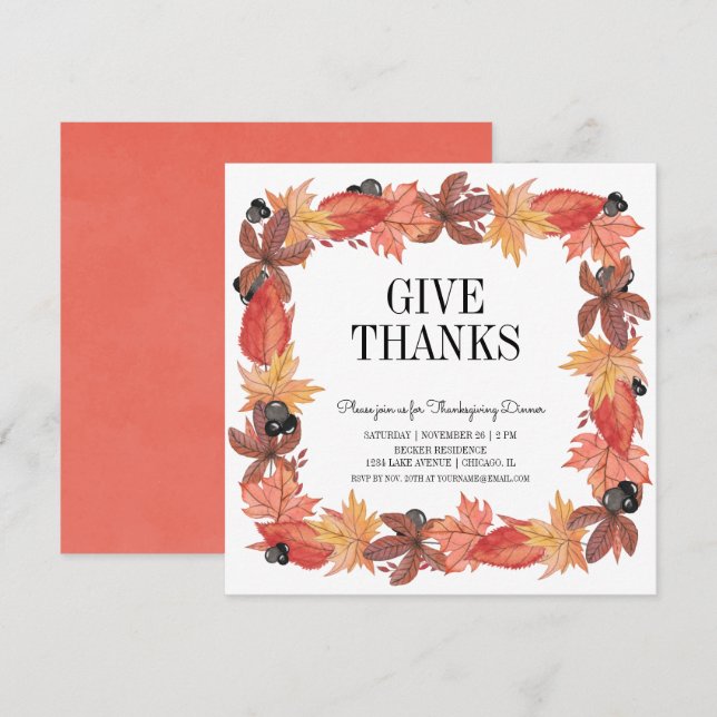 Autumn Leaves Give Thanks Thanksgiving Invitation (Front/Back)