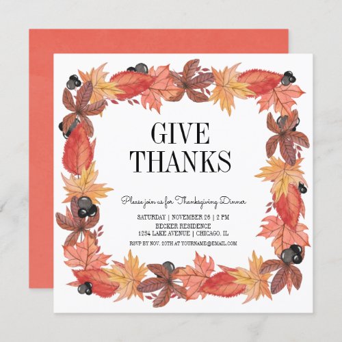 Autumn Leaves Give Thanks Thanksgiving Invitation