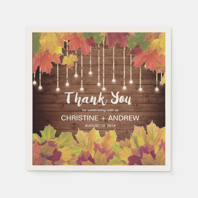 Autumn Leaves Glitter Lights Rustic Fall Wedding Paper Napkins (Front)