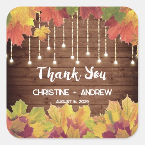 Autumn Leaves Glitter Lights Rustic Fall Wedding Square Sticker